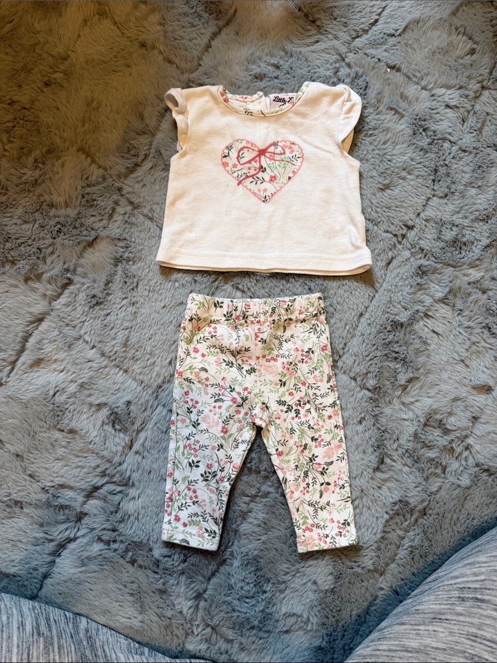 Little Lass Cream and Pink Floral Heart Pajama Set